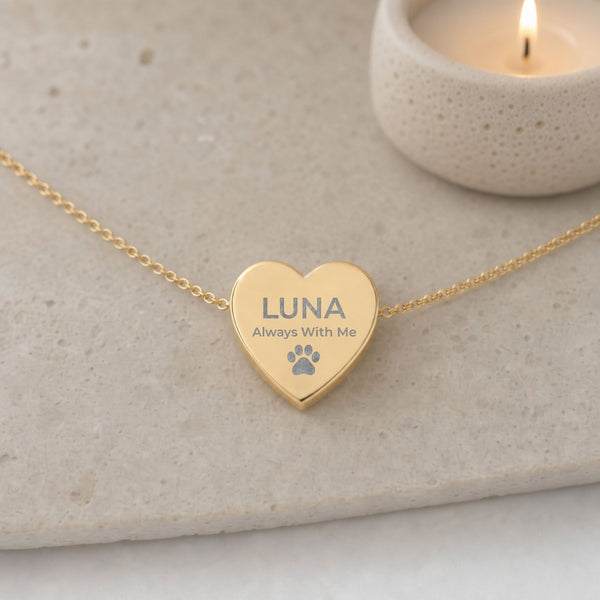 Personalized Paw Heart Necklace, Puppy Paw Pendant, Dog Memory Necklace