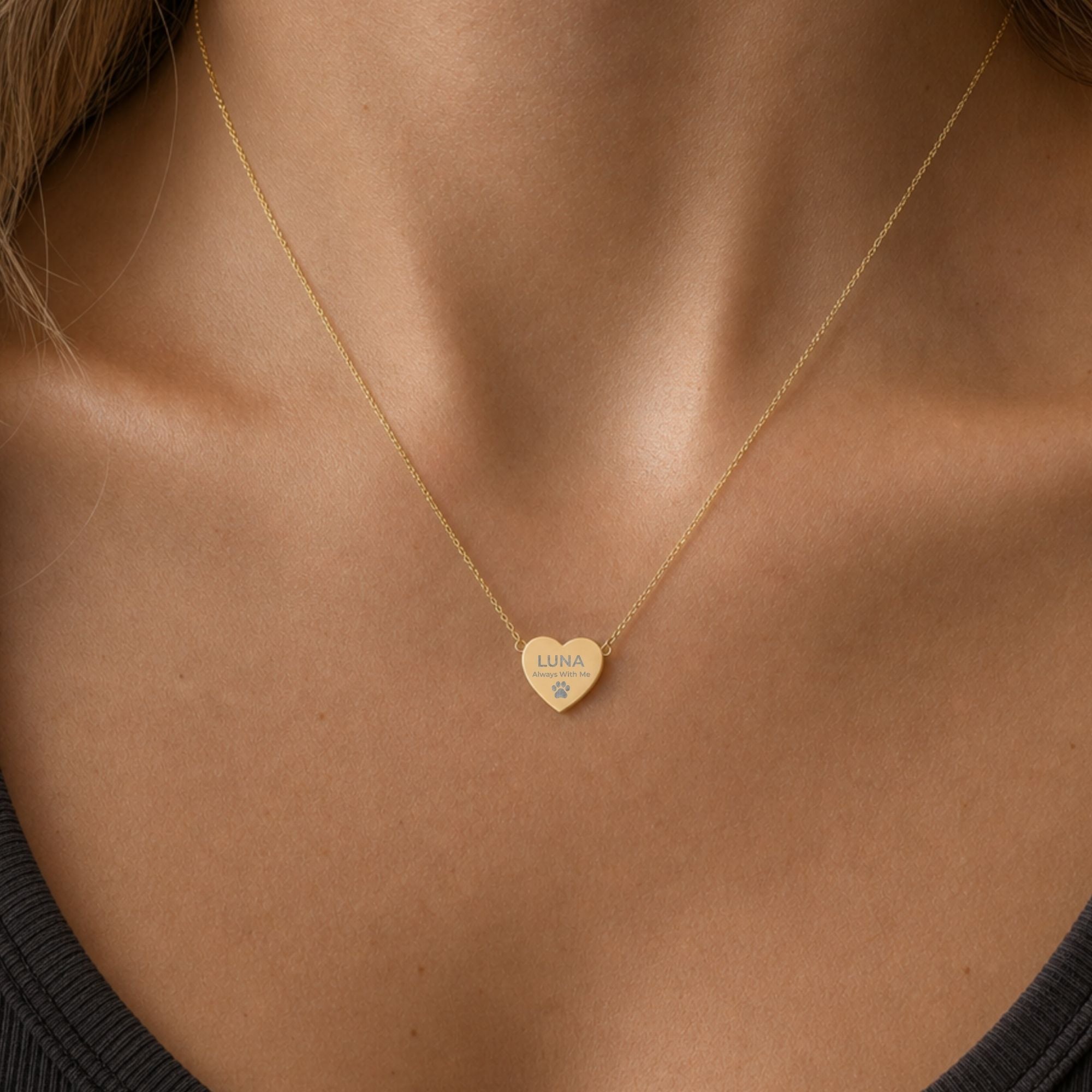 Personalized Paw Heart Necklace, Puppy Paw Pendant, Dog Memory Necklace