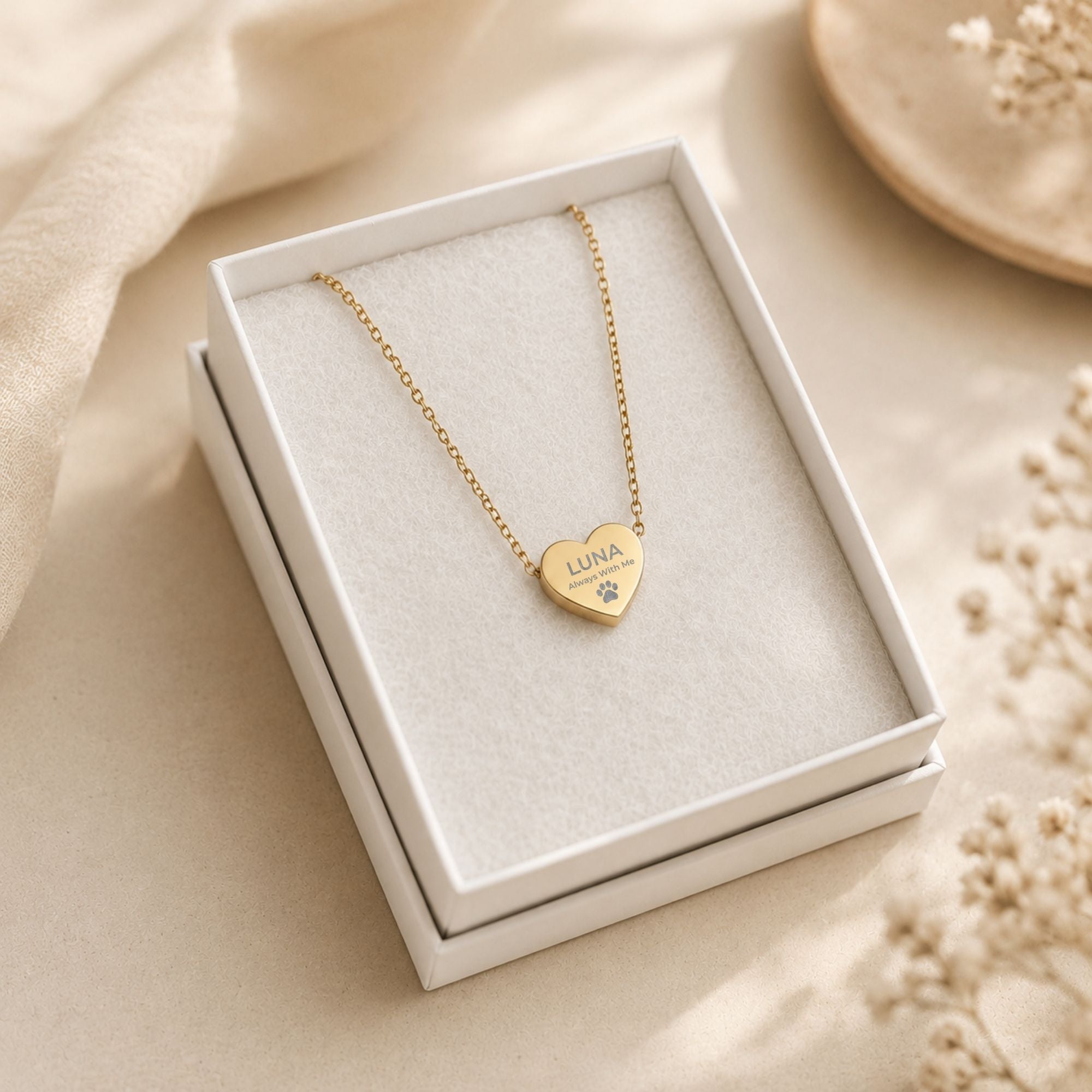 Personalized Paw Heart Necklace, Puppy Paw Pendant, Dog Memory Necklace