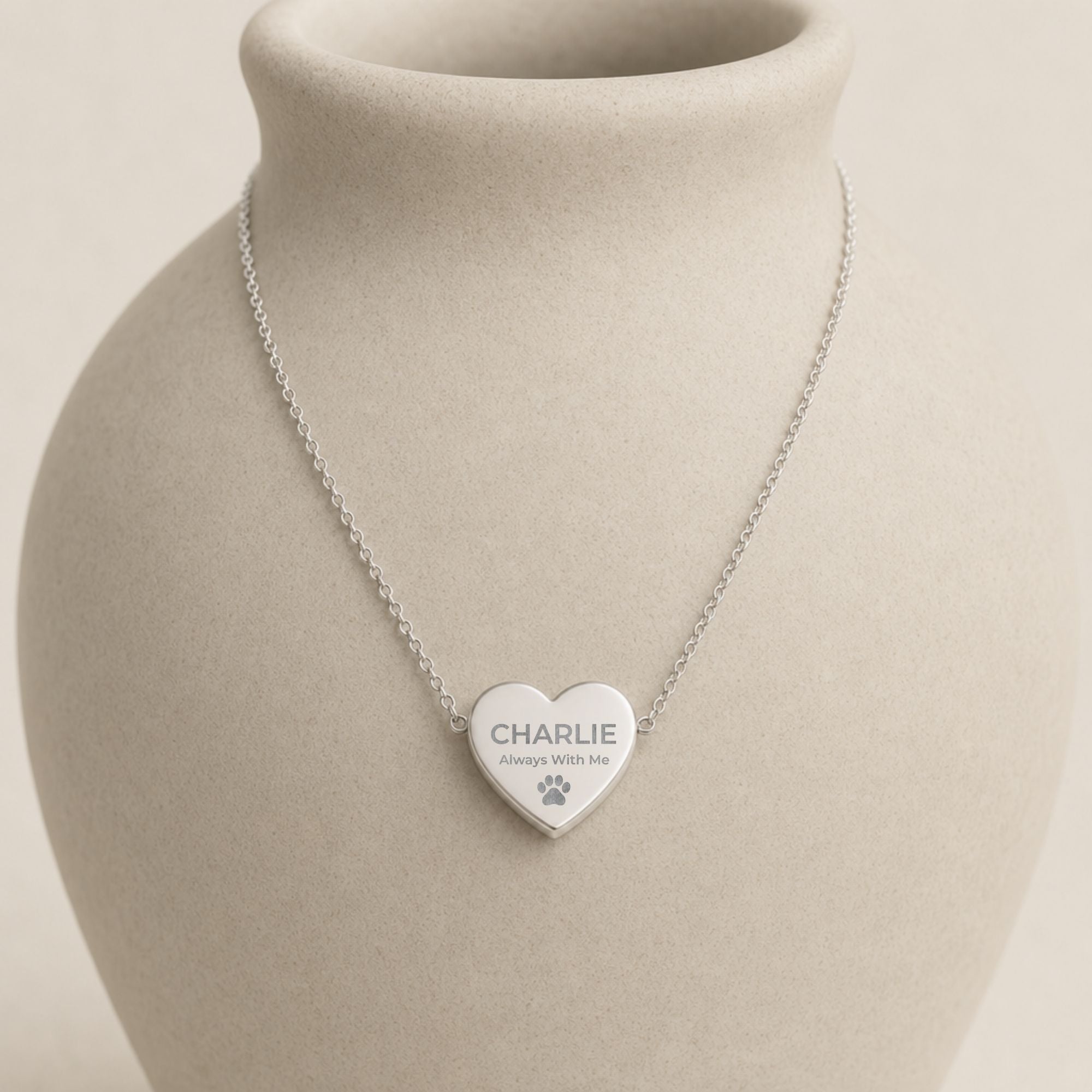 Personalized Paw Heart Necklace, Puppy Paw Pendant, Dog Memory Necklace