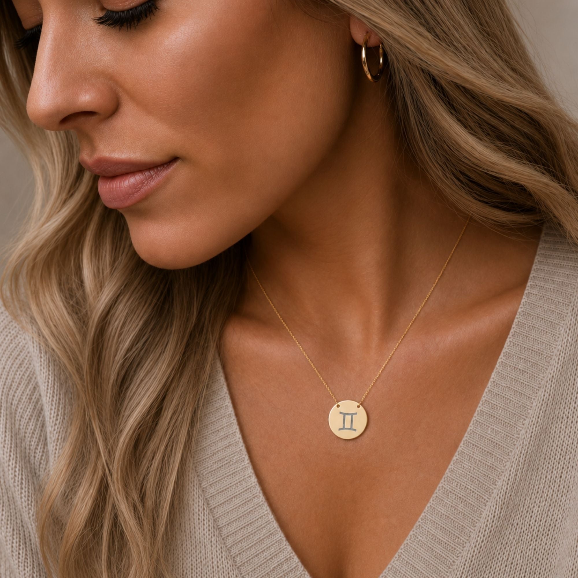 Gemini Coin Necklace, Gemini Pendant, Zodiac Coin Necklace