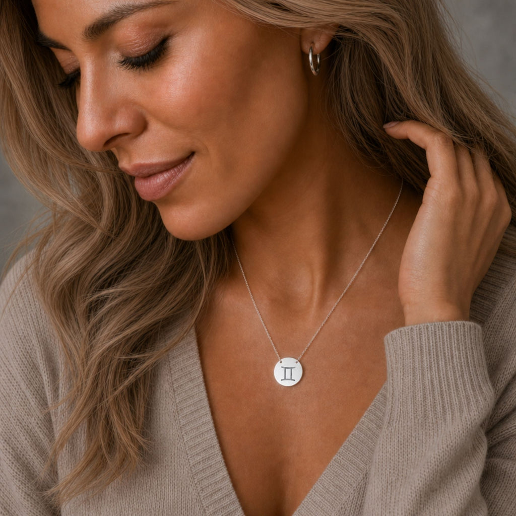 Gemini Coin Necklace, Gemini Pendant, Zodiac Coin Necklace