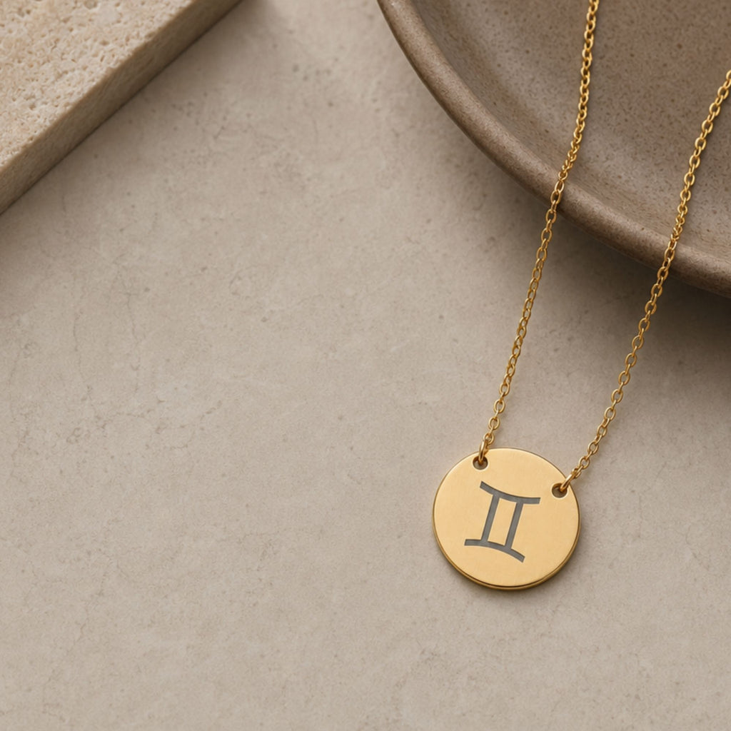 Gemini Coin Necklace, Gemini Pendant, Zodiac Coin Necklace