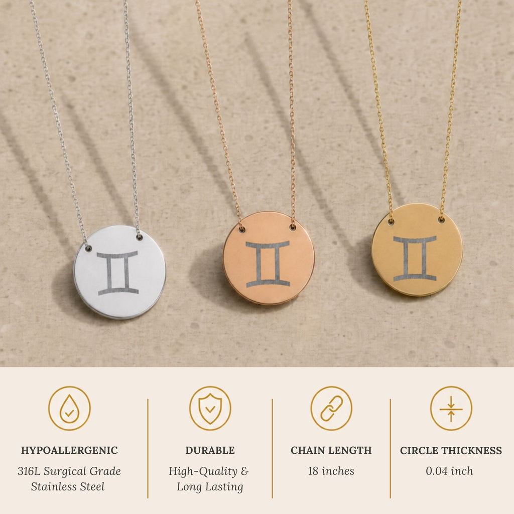 Gemini Coin Necklace, Gemini Pendant, Zodiac Coin Necklace