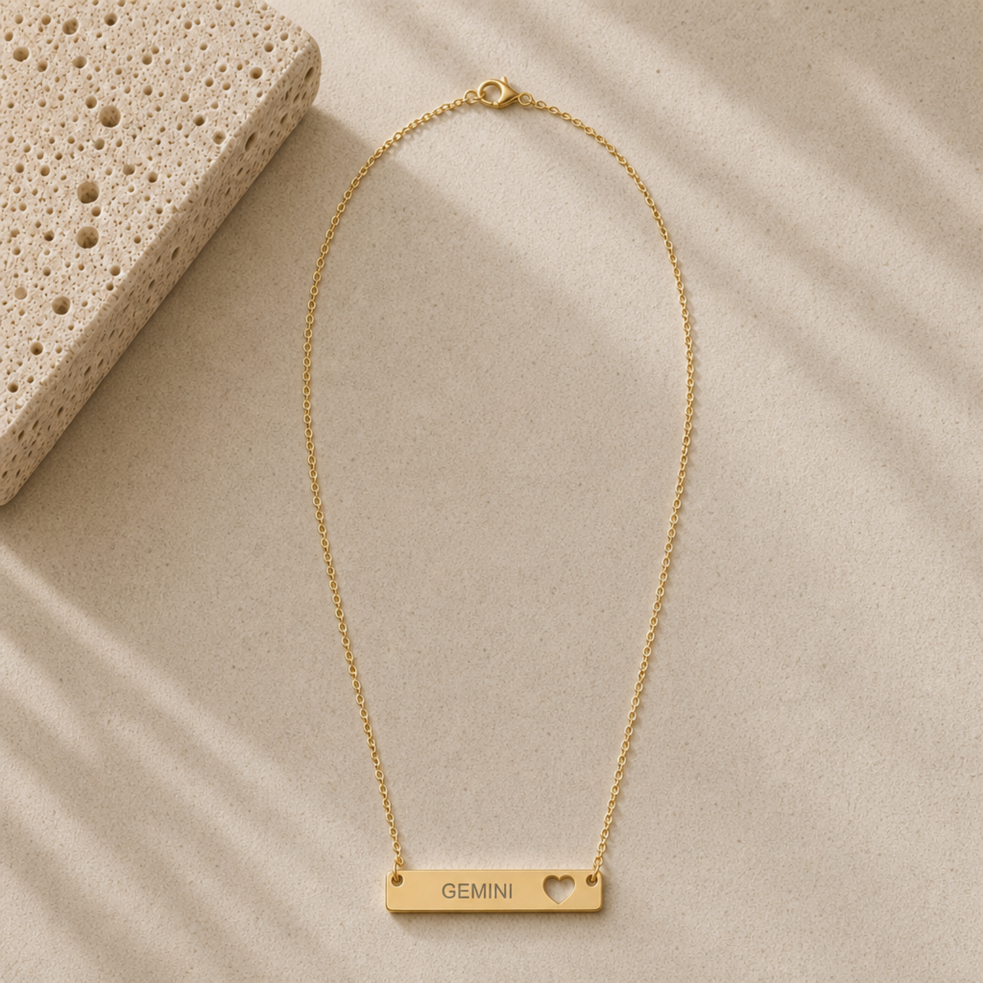 Gemini Pendant, Zodiac Bar Necklace, Birth Sign Necklace, Nontarnish Necklace