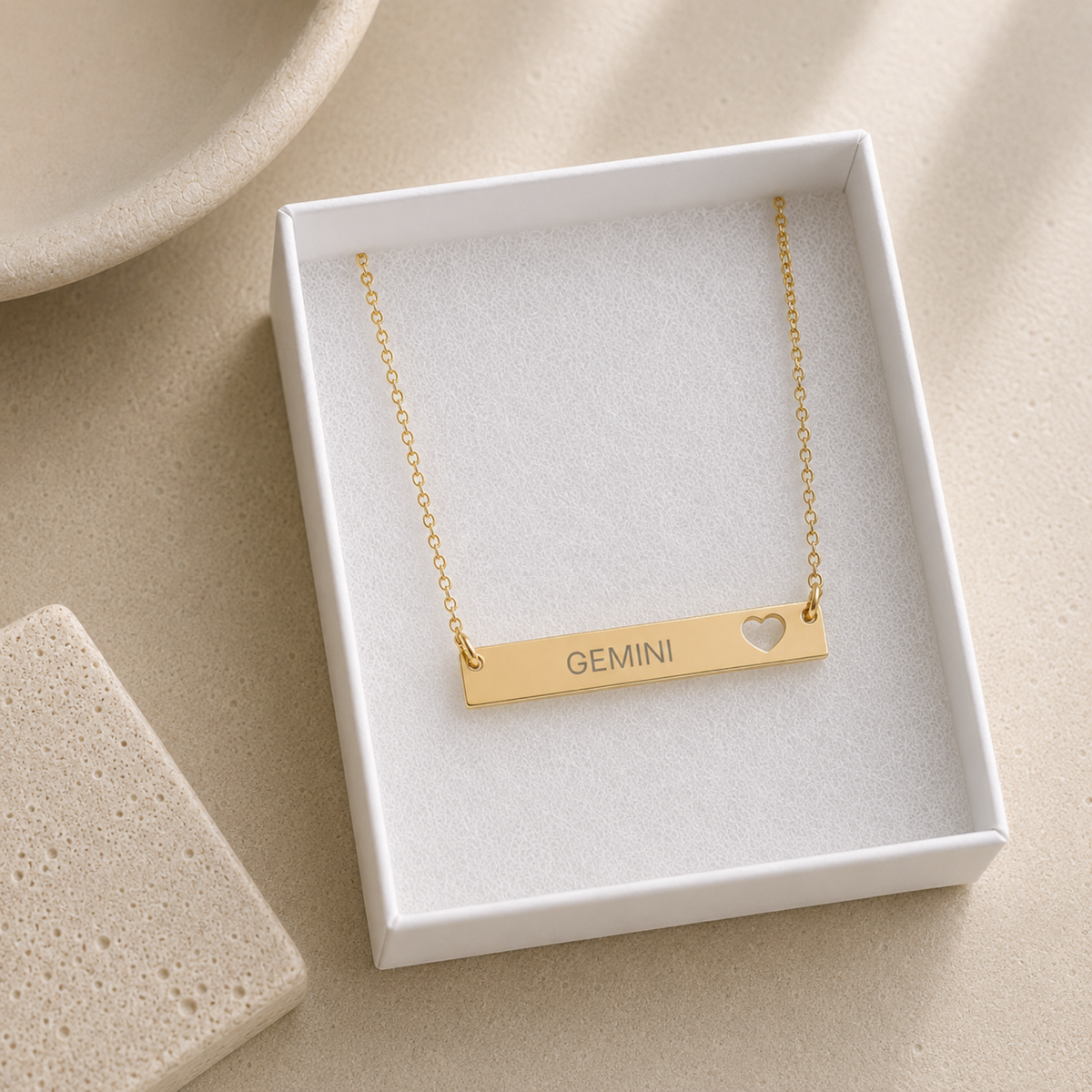 Gemini Pendant, Zodiac Bar Necklace, Birth Sign Necklace, Nontarnish Necklace