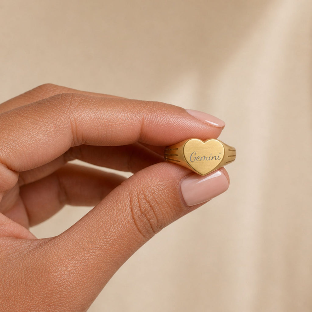 Gemini Signet Ring, Gemini Ring, Star Signet Ring, Heart Signet Ring