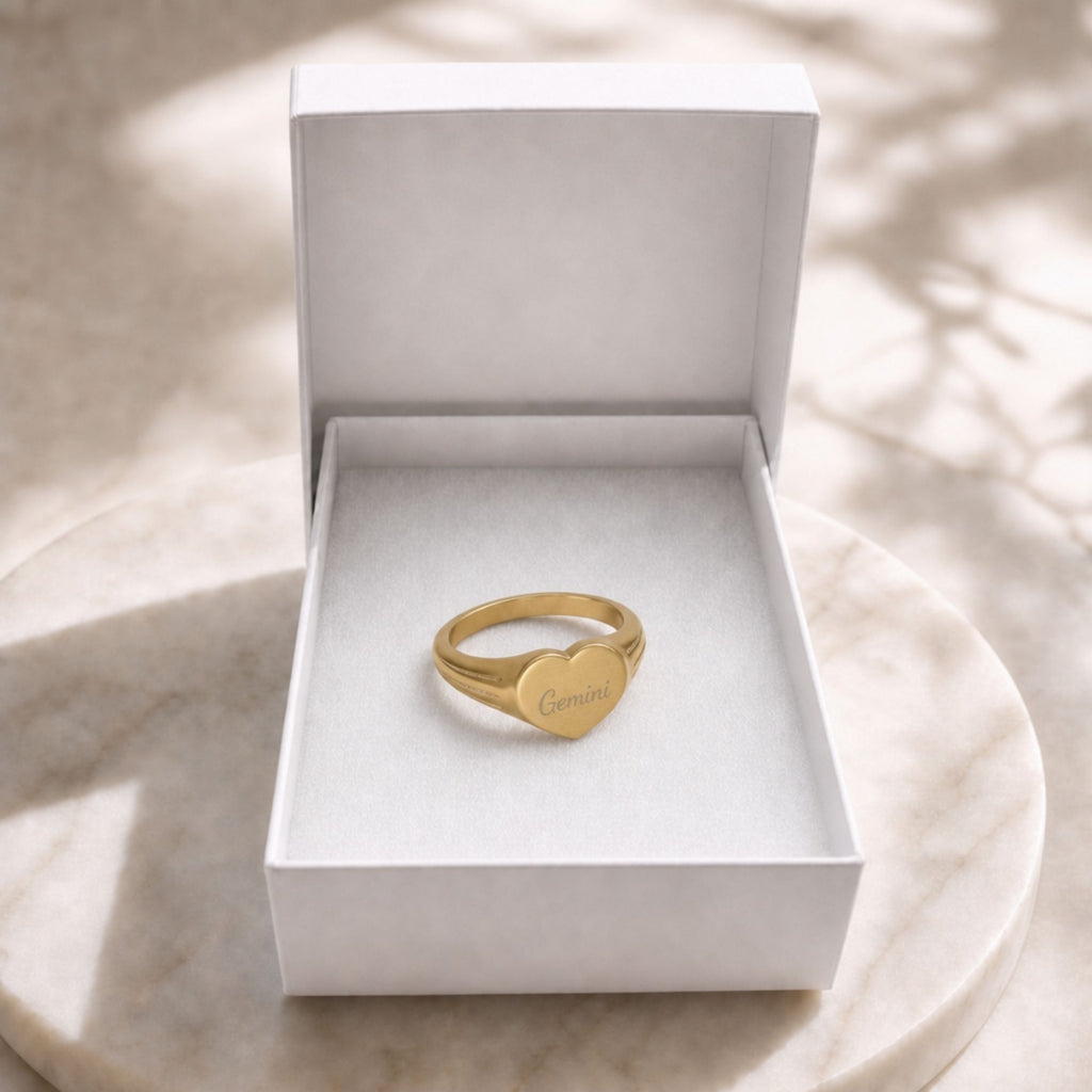 Gemini Signet Ring, Gemini Ring, Star Signet Ring, Heart Signet Ring