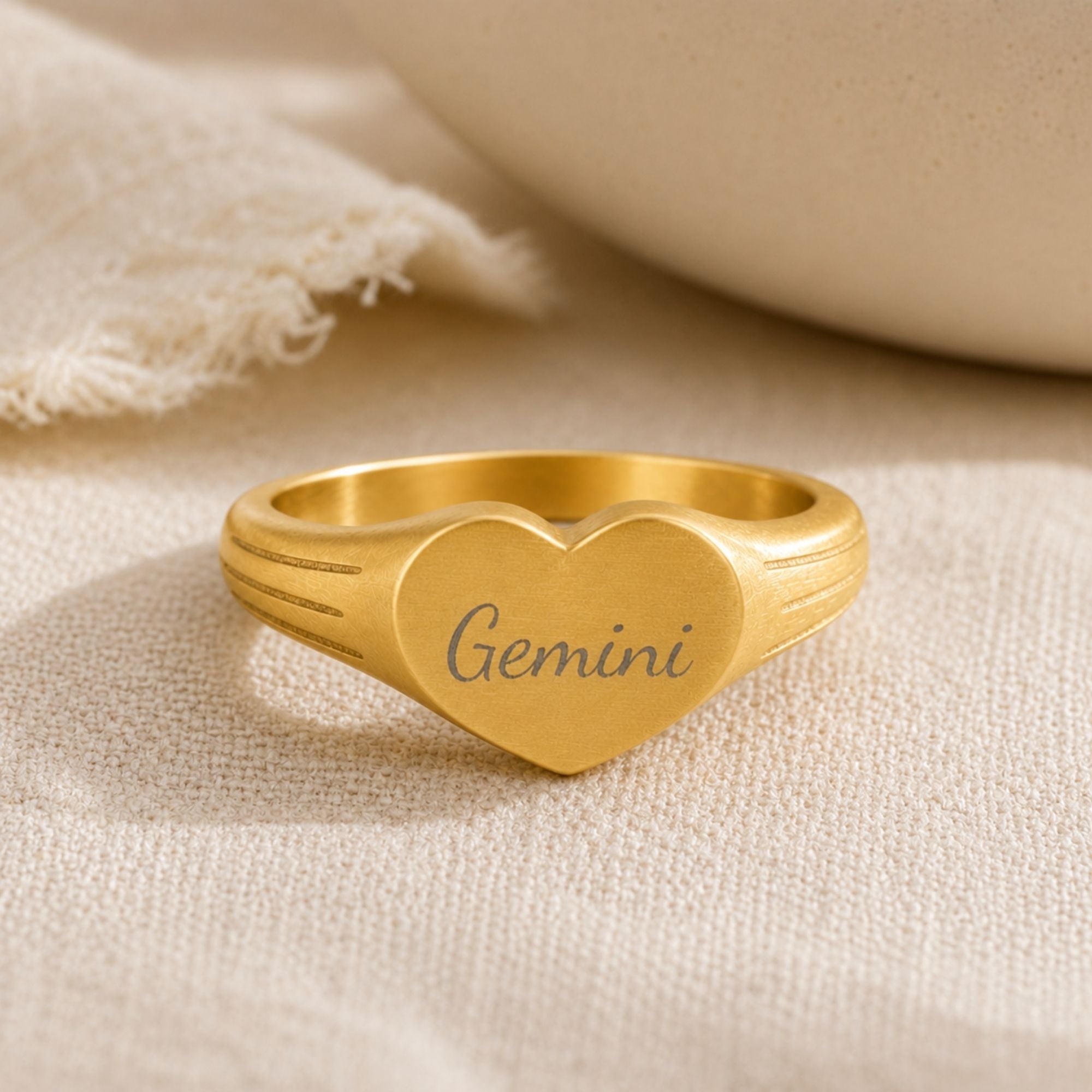 Gemini Signet Ring, Gemini Ring, Star Signet Ring, Heart Signet Ring