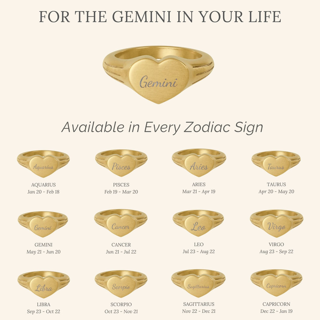 Gemini Signet Ring, Gemini Ring, Star Signet Ring, Heart Signet Ring
