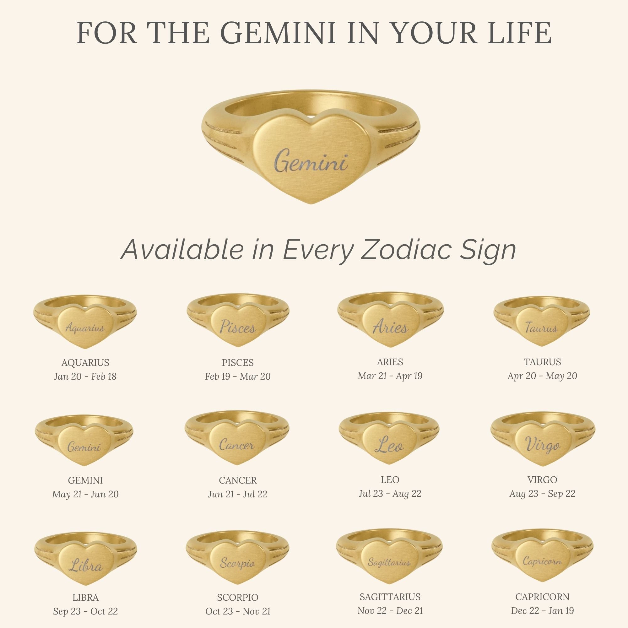 Gemini Signet Ring, Gemini Ring, Star Signet Ring, Heart Signet Ring