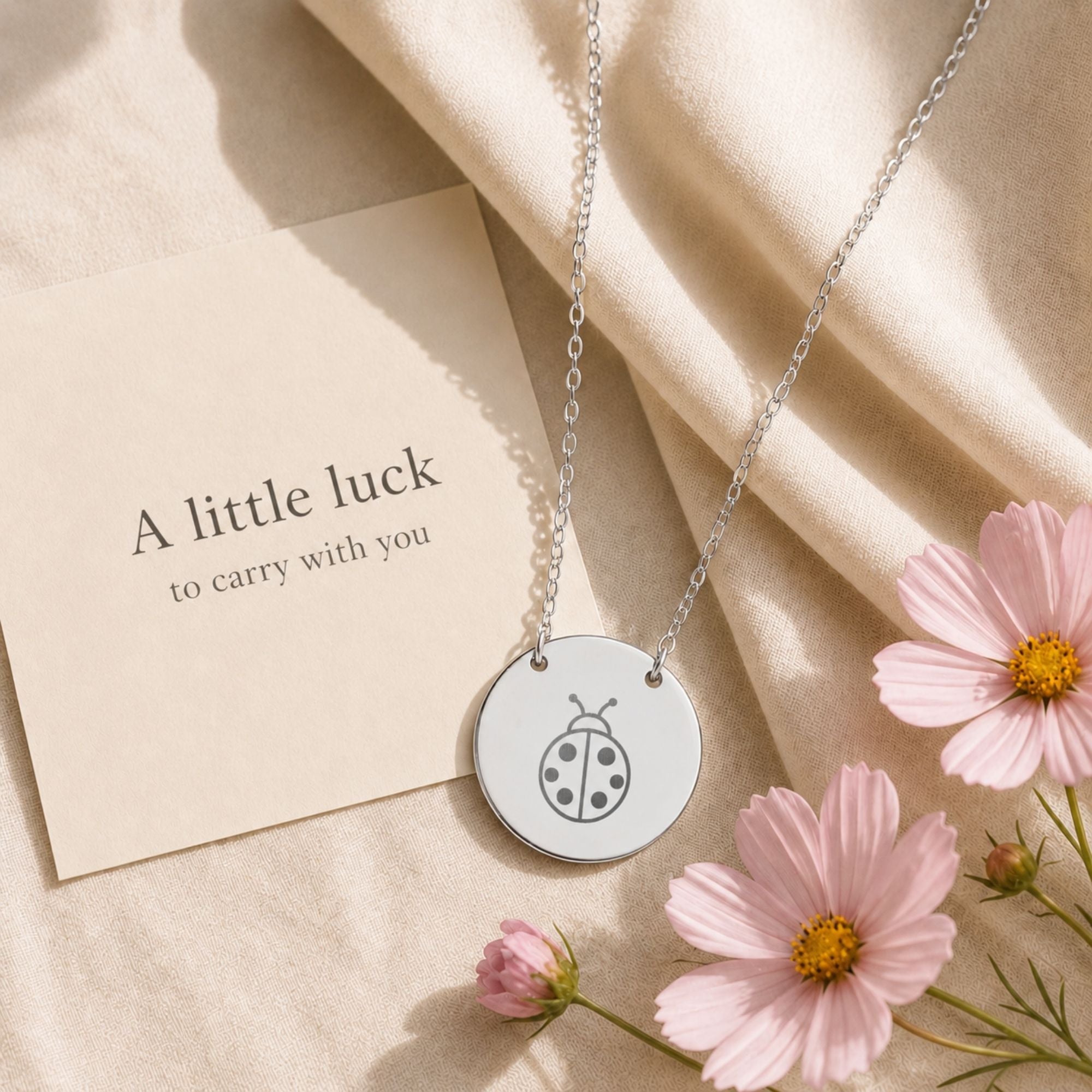 Ladybug Necklace, Ladybug Pendant, Ladybug Coin Necklace