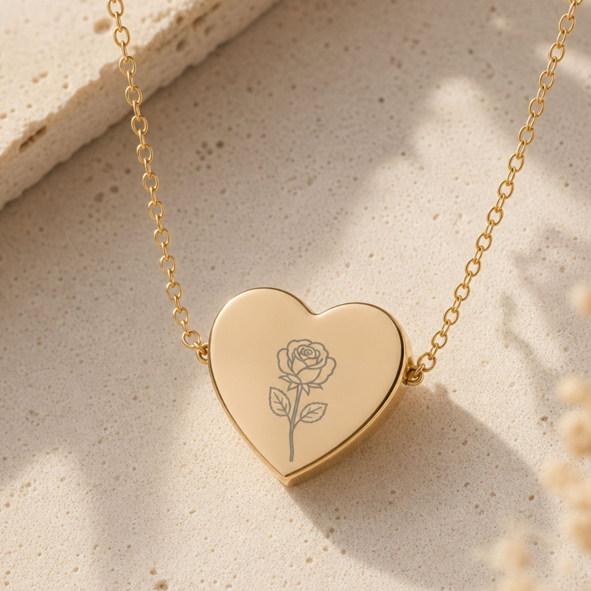 June Flower Necklace, June Rose Necklace, June Flower Charm, Birth Flower Heart