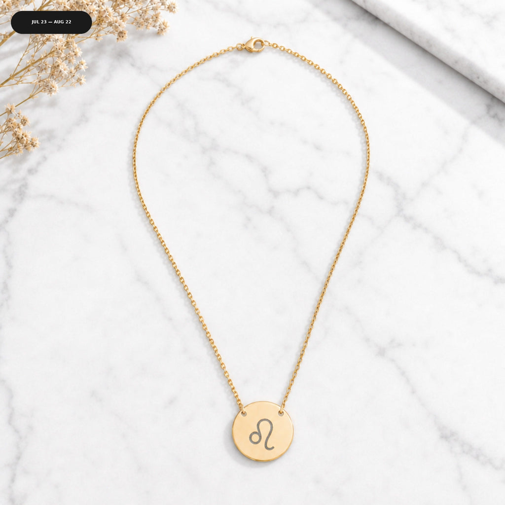 Leo Coin Necklace - zodiac engraved pendant with date range