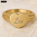 Leo Heart Signet Ring - zodiac engraved pendant with date range