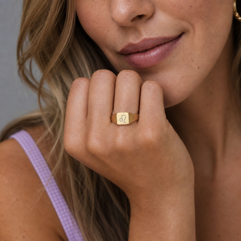Leo Signet Ring, Leo Ring, Zodiac Signet Ring, Square Signet Ring