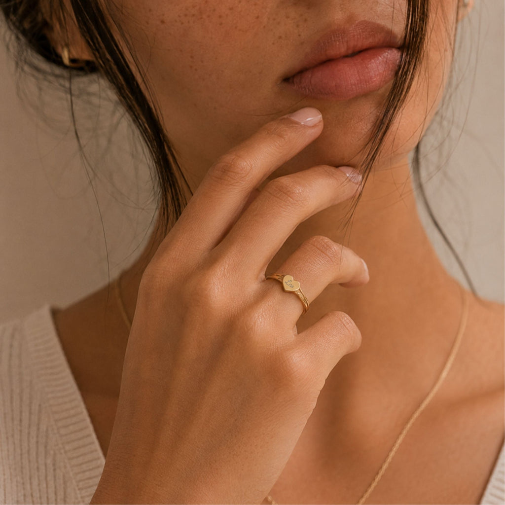 Leo Signet Ring, Leo Ring, Star Signet Ring, Heart Signet Ring
