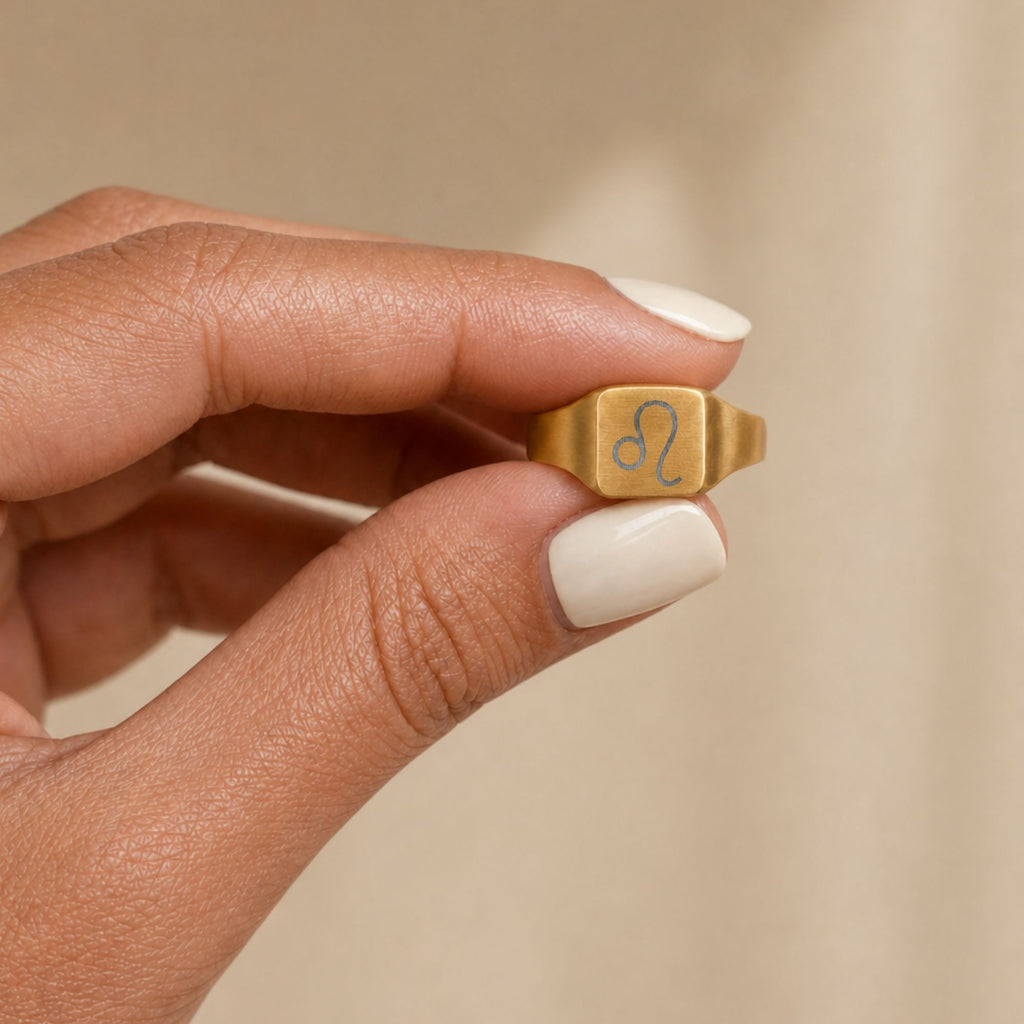 Leo Signet Ring, Leo Ring, Zodiac Signet Ring, Square Signet Ring