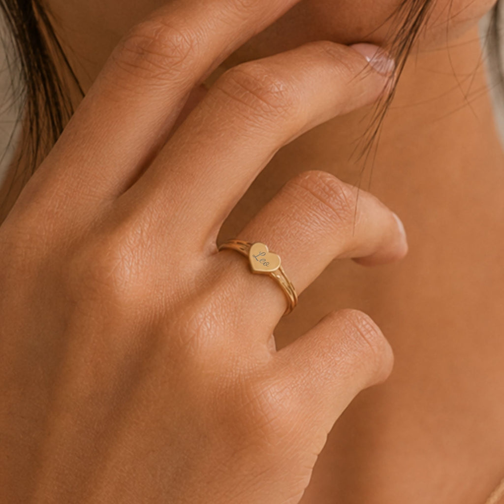 Leo Signet Ring, Leo Ring, Star Signet Ring, Heart Signet Ring