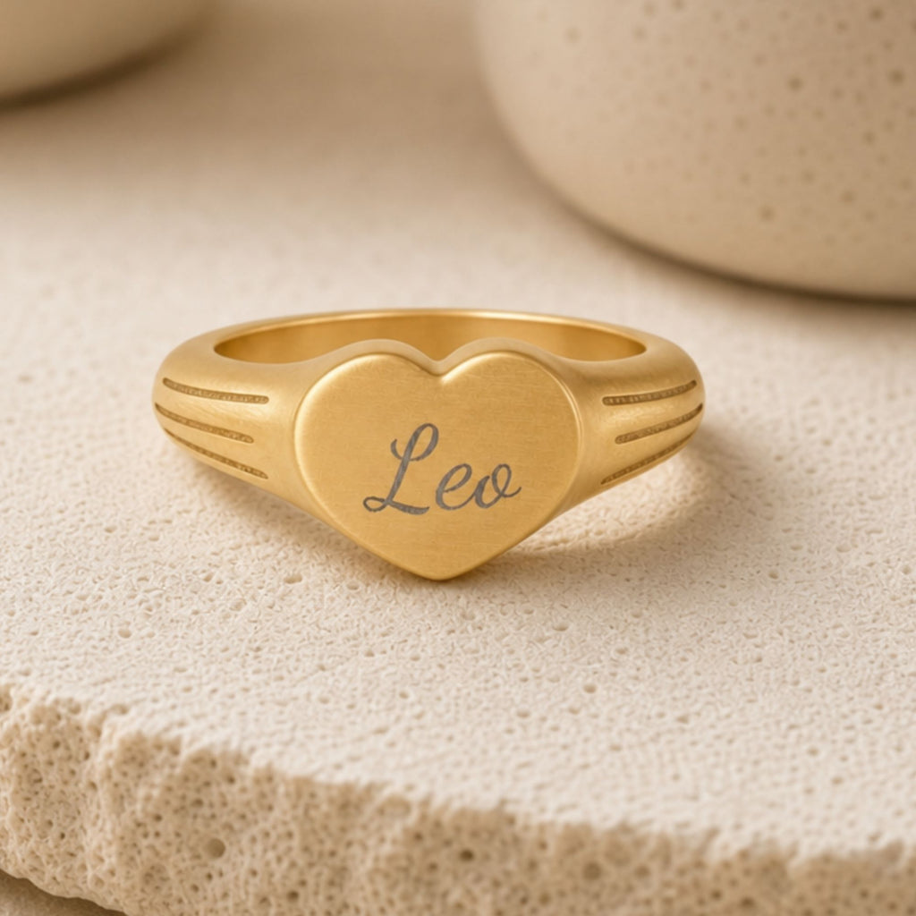 Leo Signet Ring, Leo Ring, Star Signet Ring, Heart Signet Ring