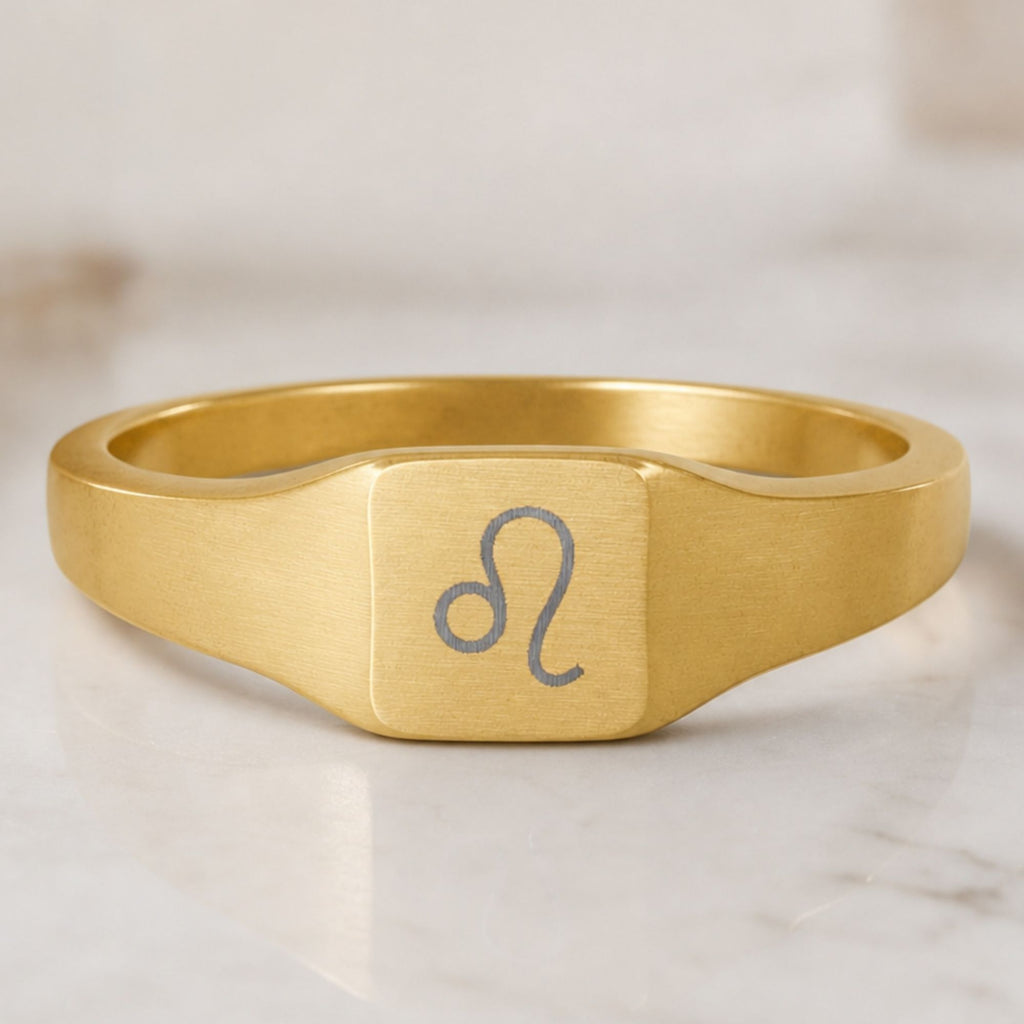 Leo Signet Ring, Leo Ring, Zodiac Signet Ring, Square Signet Ring