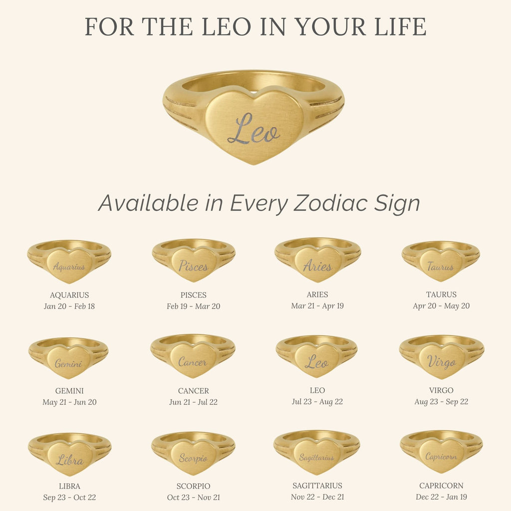 Leo Signet Ring, Leo Ring, Star Signet Ring, Heart Signet Ring