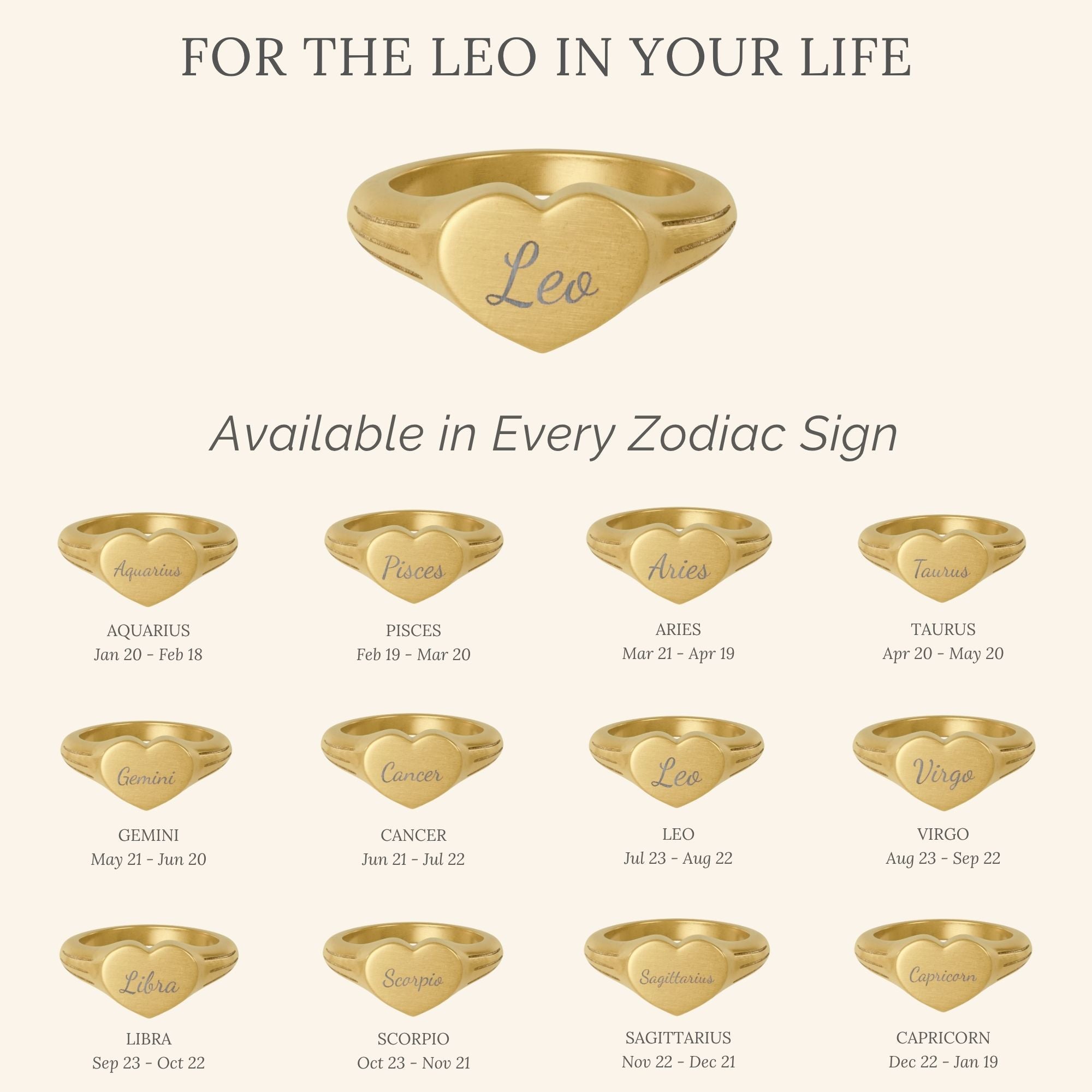 Leo Signet Ring, Leo Ring, Star Signet Ring, Heart Signet Ring