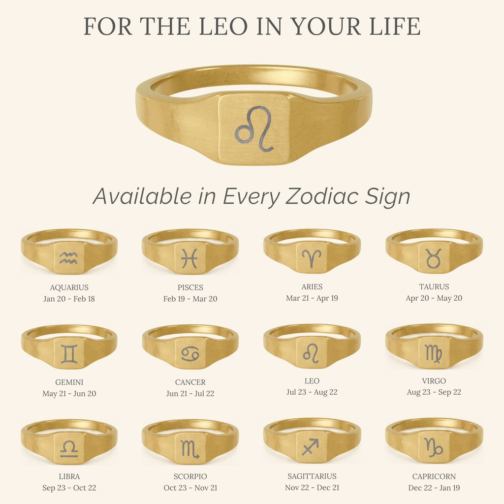 Leo Signet Ring, Leo Ring, Zodiac Signet Ring, Square Signet Ring