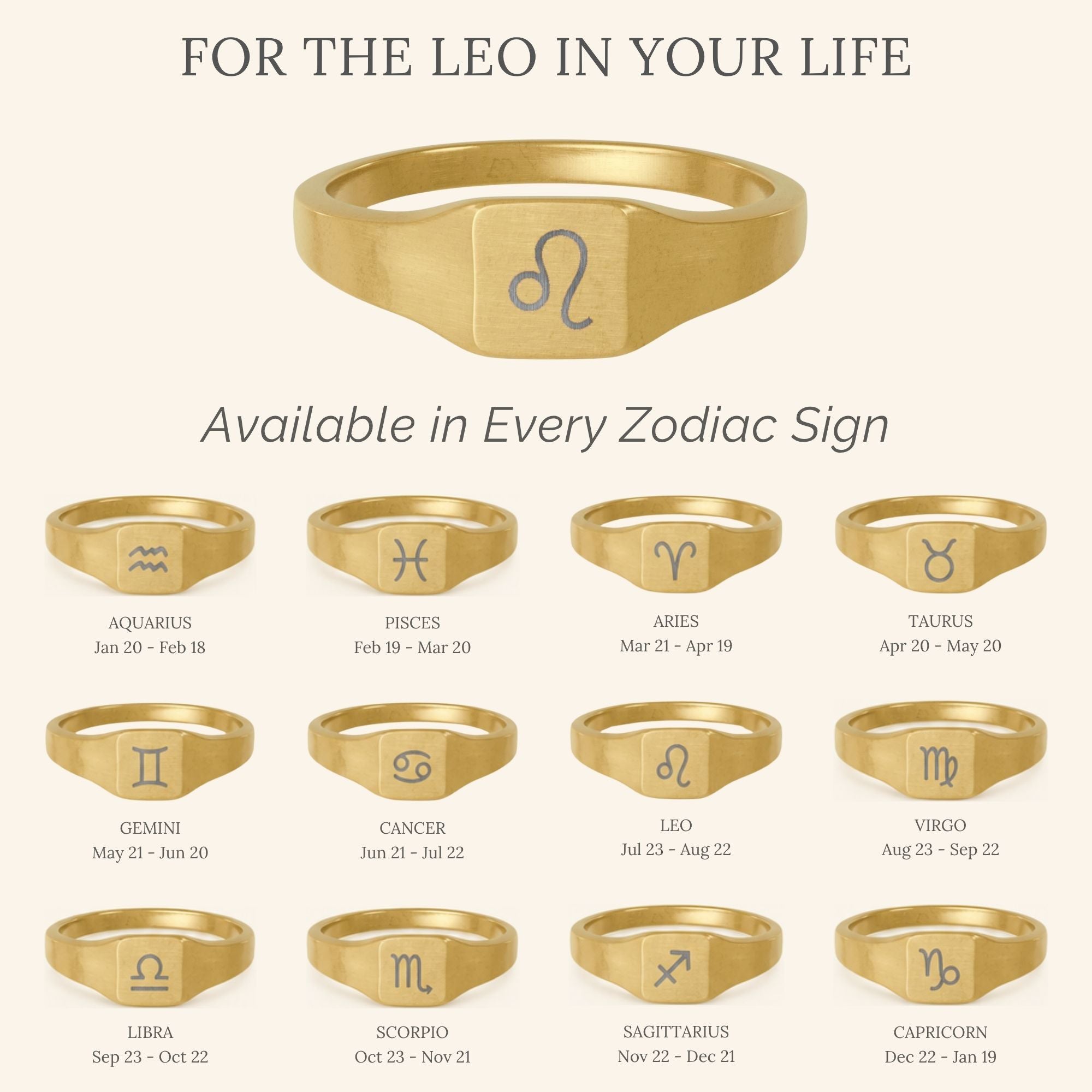 Leo Signet Ring, Leo Ring, Zodiac Signet Ring, Square Signet Ring