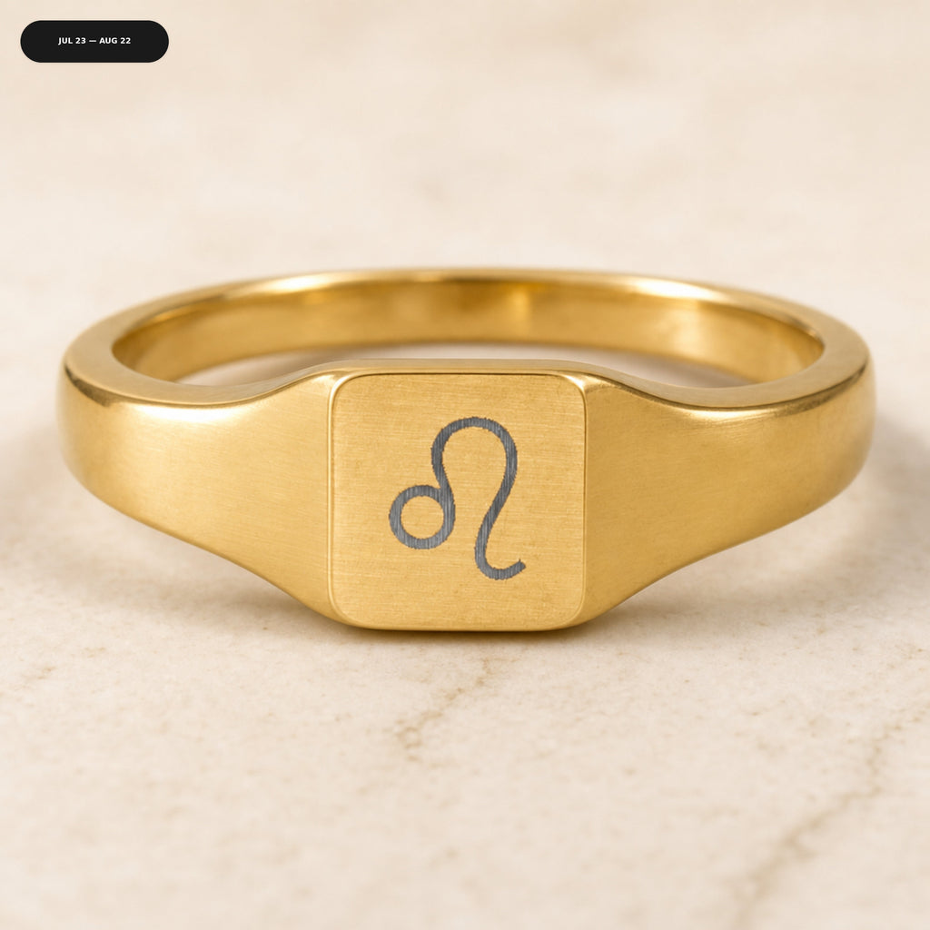 Leo Square Ring - zodiac engraved pendant with date range