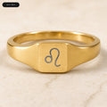 Leo Square Ring - zodiac engraved pendant with date range