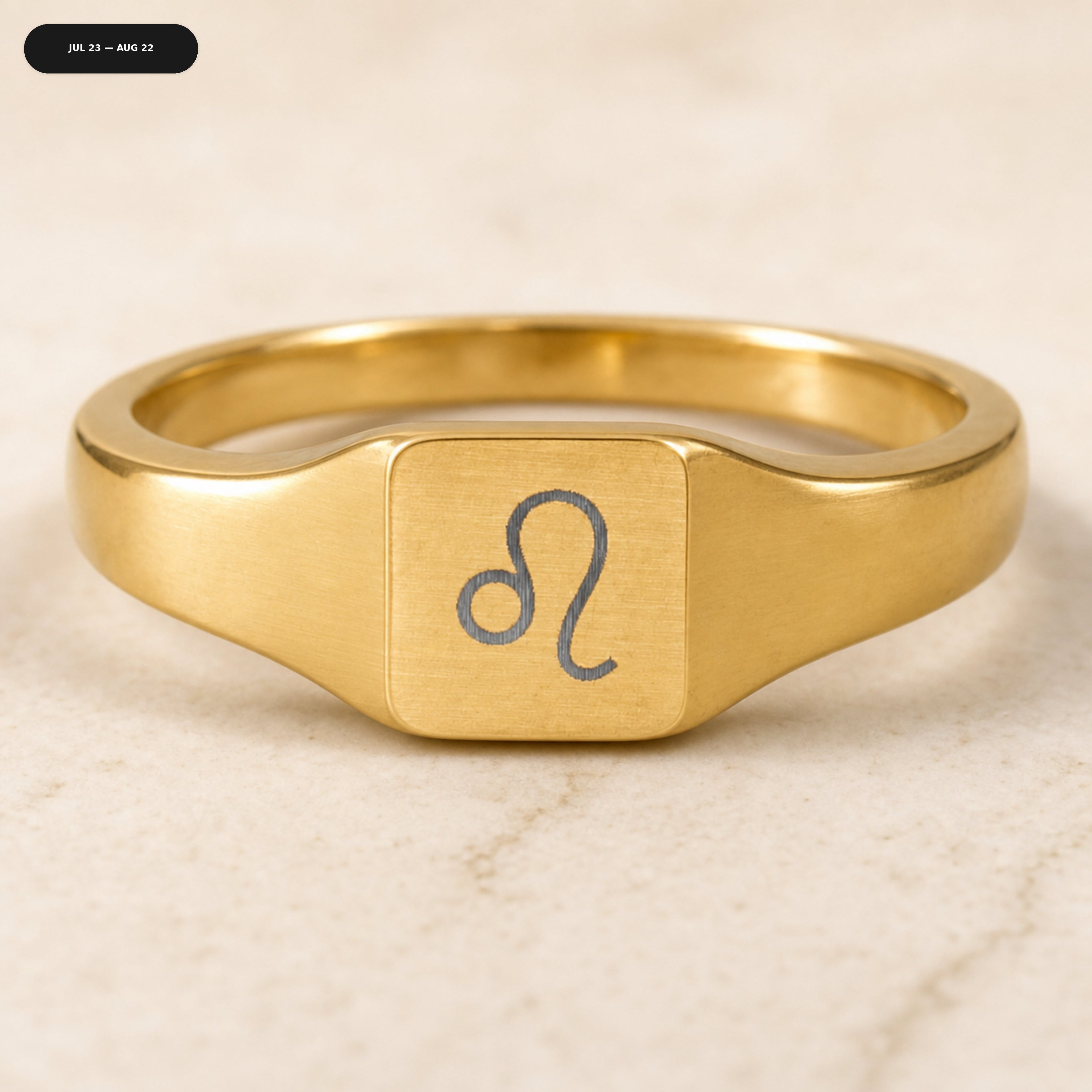 Leo Square Ring - zodiac engraved pendant with date range