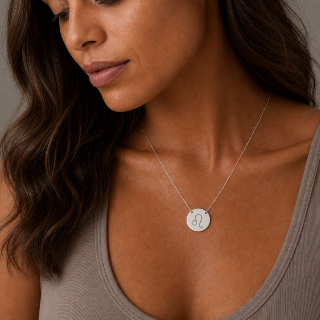 Leo Symbol Necklace, Leo Coin Necklace, Leo Lion Necklace, Zodiac Coin Necklace