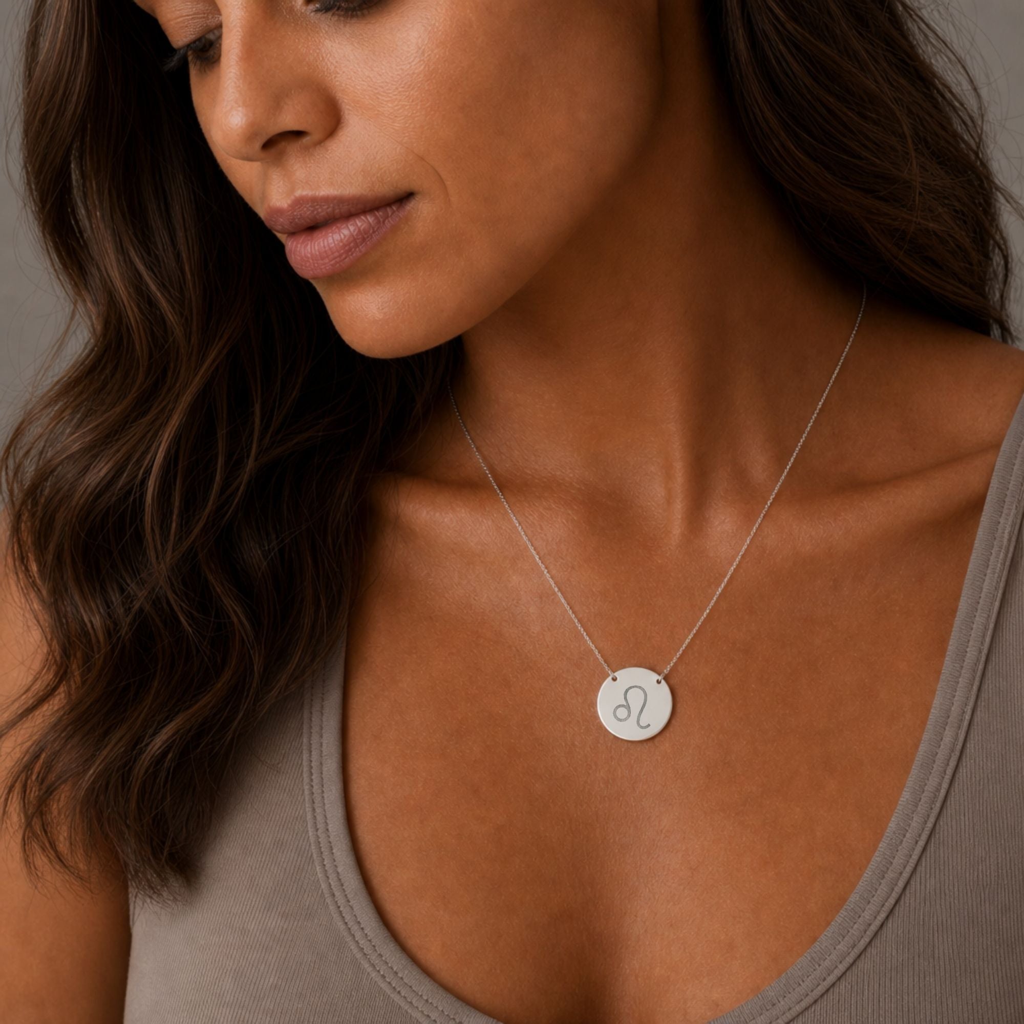 Leo Symbol Necklace, Leo Coin Necklace, Leo Lion Necklace, Zodiac Coin Necklace
