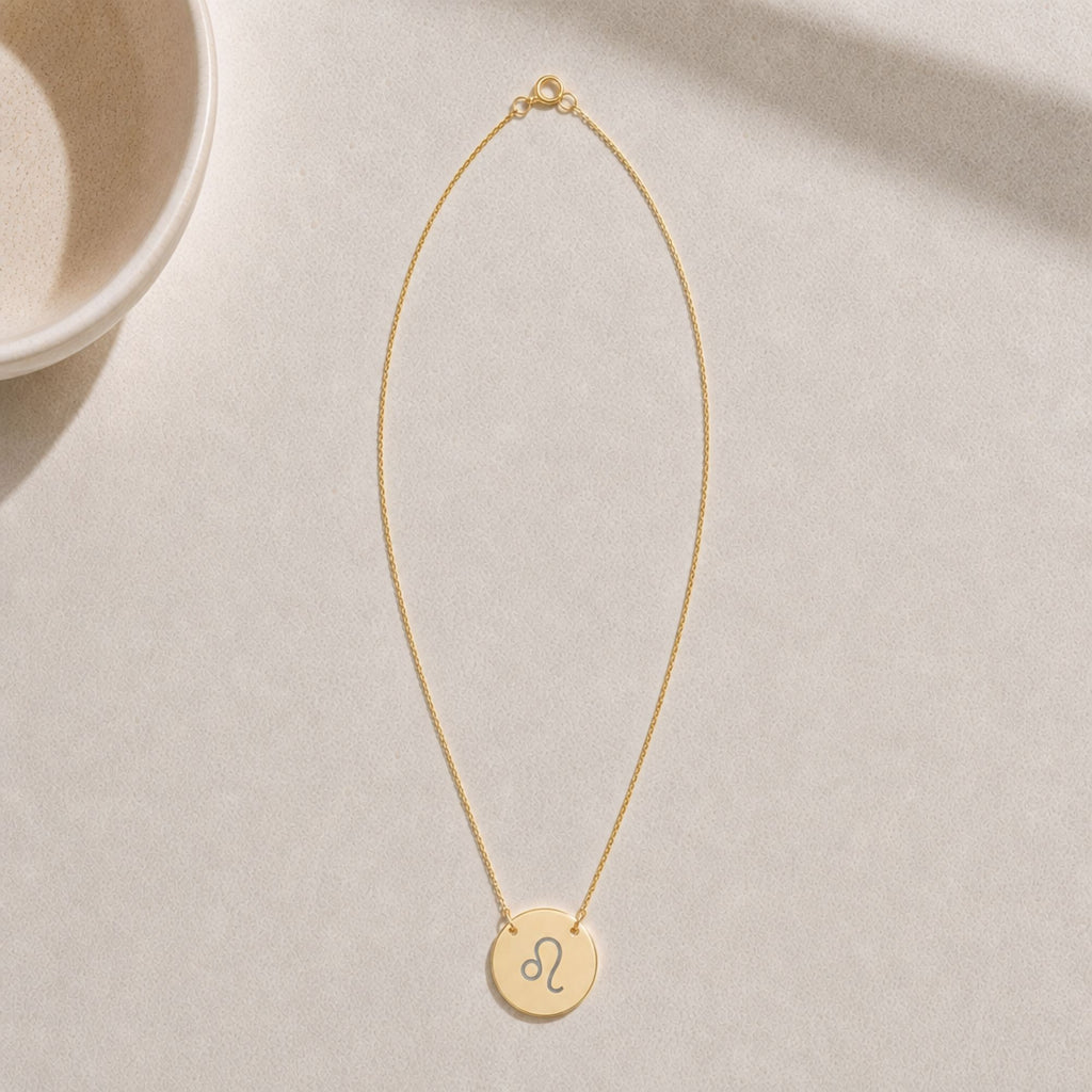 Leo Symbol Necklace, Leo Coin Necklace, Leo Lion Necklace, Zodiac Coin Necklace