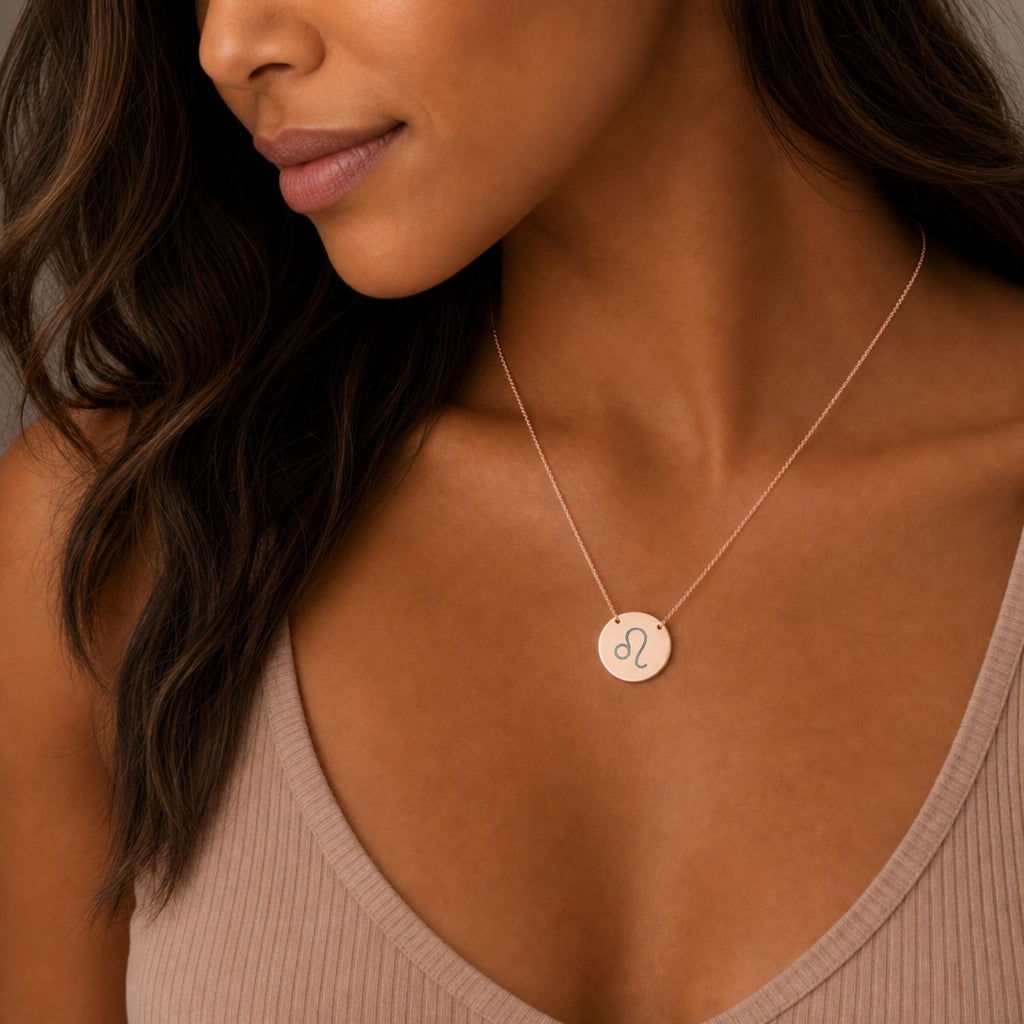 Leo Symbol Necklace, Leo Coin Necklace, Leo Lion Necklace, Zodiac Coin Necklace