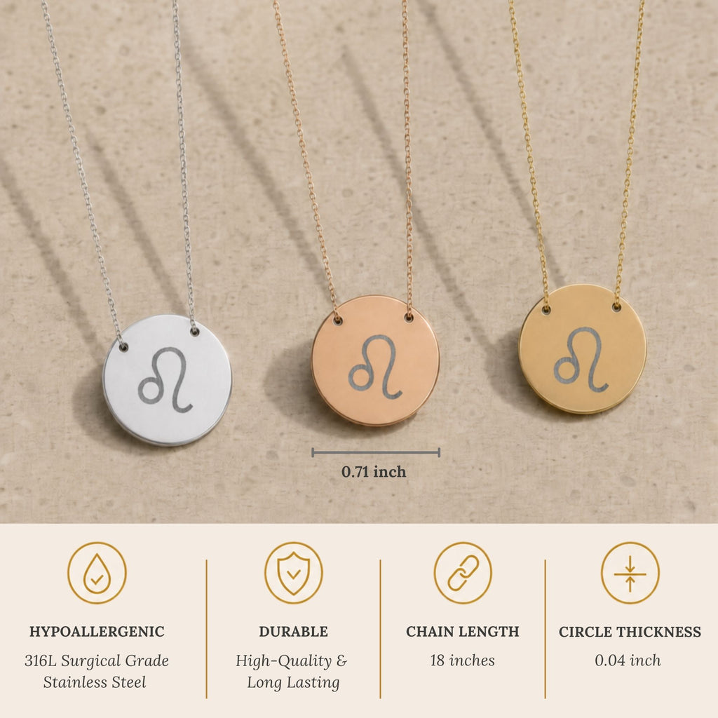 Leo Symbol Necklace, Leo Coin Necklace, Leo Lion Necklace, Zodiac Coin Necklace