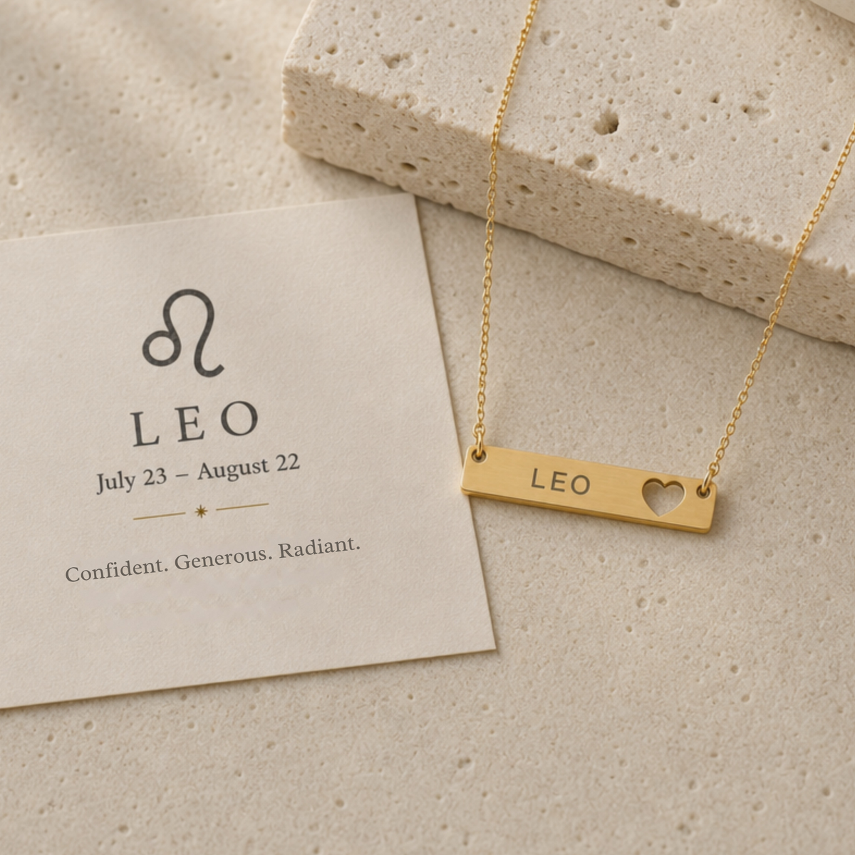 Leo Zodiac Pendant, Zodiac Bar Necklace, Birth Sign Necklace, Nontarnish Necklace