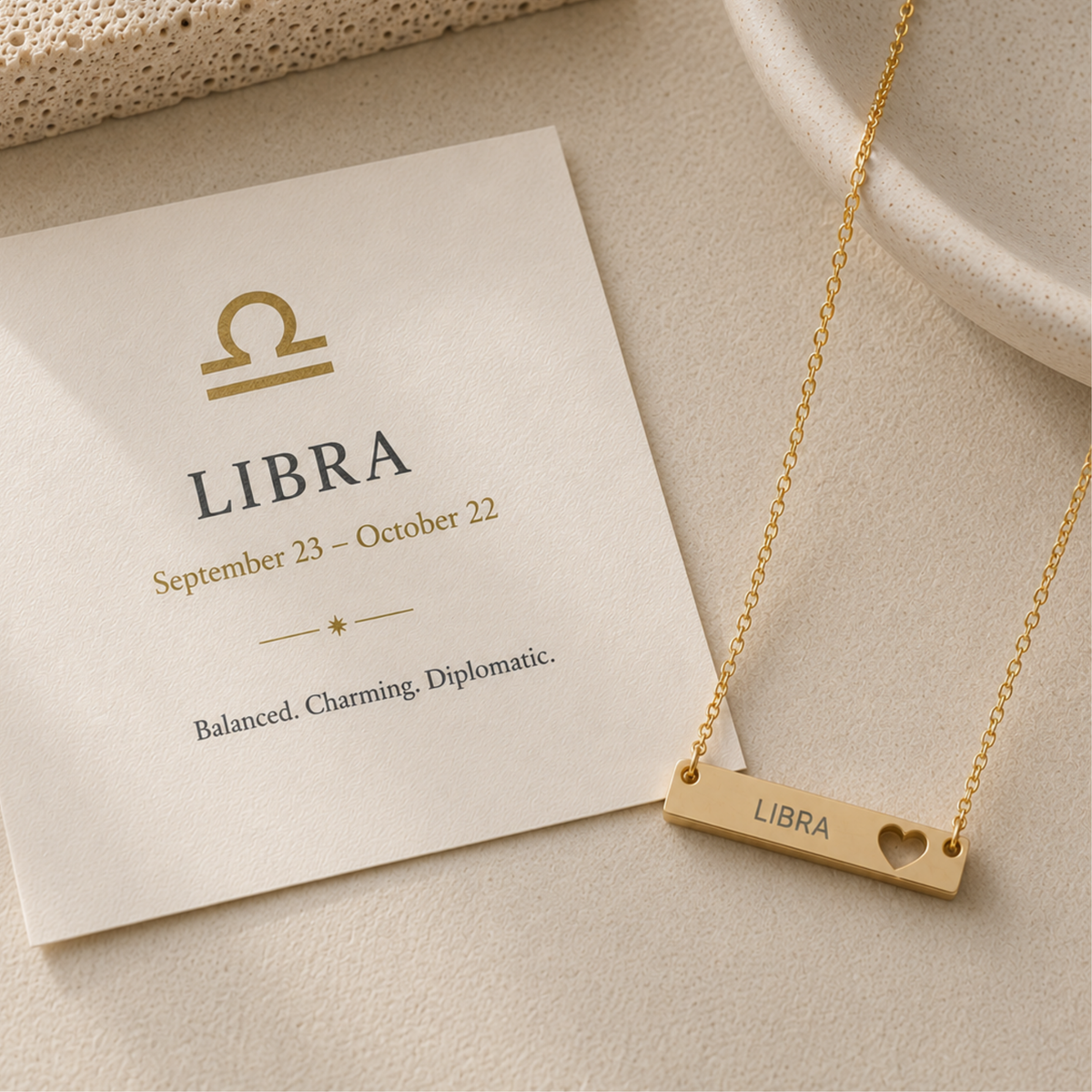 Libra Birthday Necklace, Zodiac Bar Necklace, Birth Sign Necklace, Nontarnish Necklace