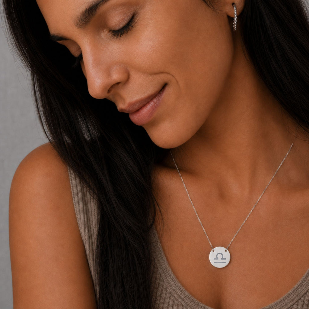 Libra Coin Necklace, Libra Scale Necklace, Zodiac Coin Necklace