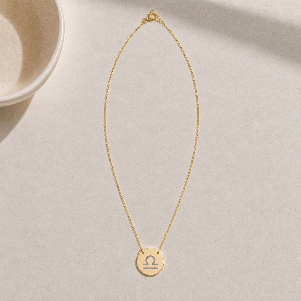 Libra Coin Necklace, Libra Scale Necklace, Zodiac Coin Necklace