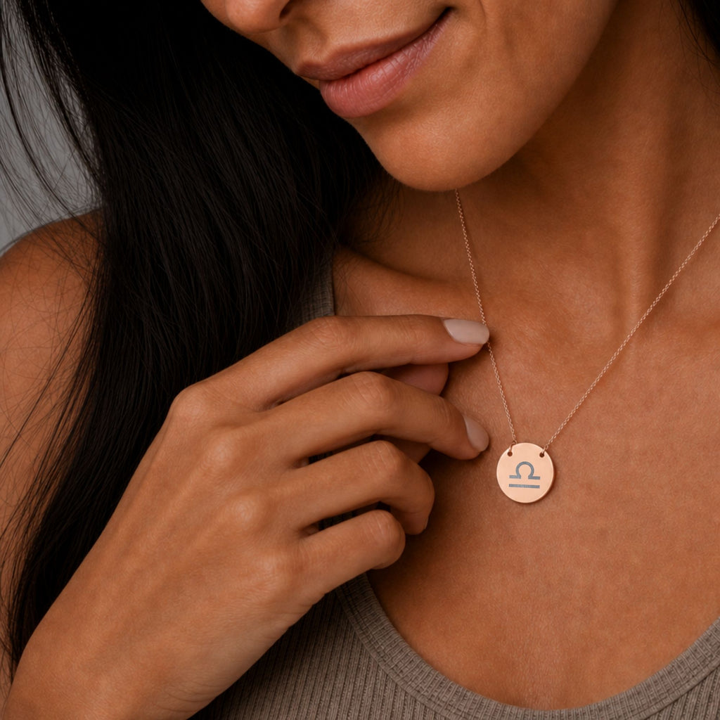 Libra Coin Necklace, Libra Scale Necklace, Zodiac Coin Necklace