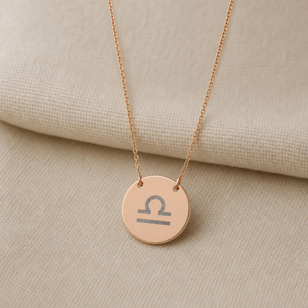 Libra Coin Necklace, Libra Scale Necklace, Zodiac Coin Necklace