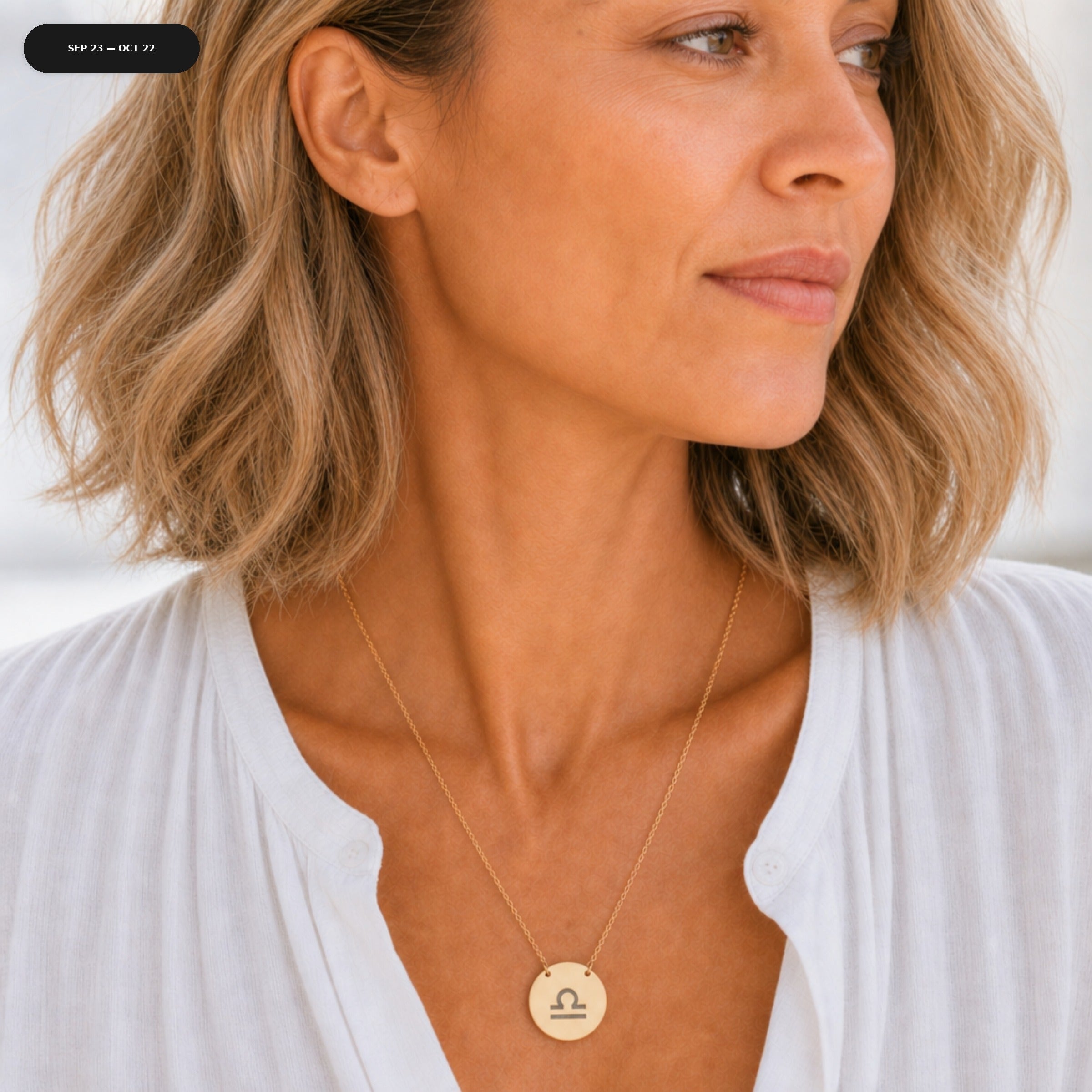 Libra Coin Necklace - zodiac engraved pendant with date range