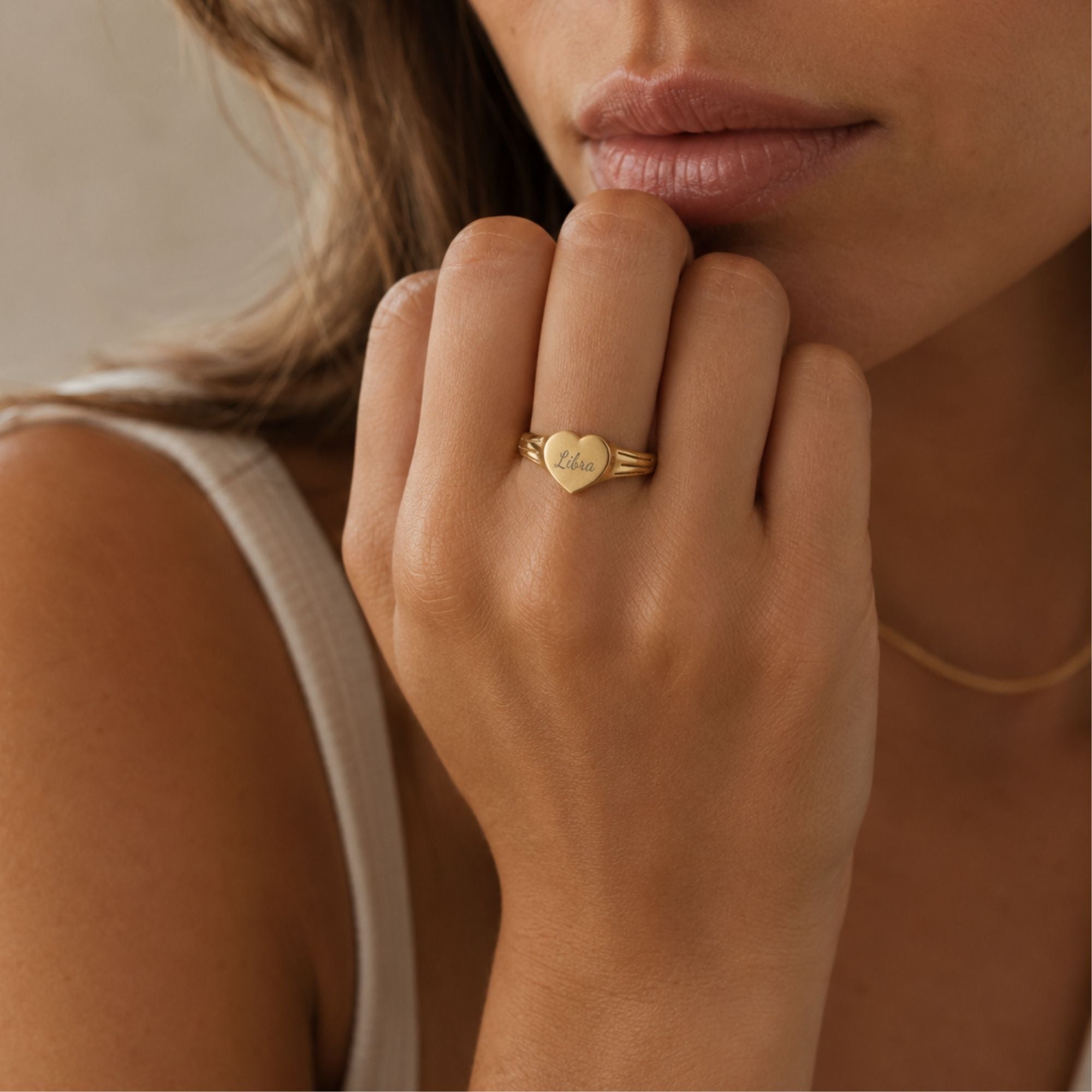 Libra Signet Ring, Libra Ring, Star Signet Ring, Heart Signet Ring