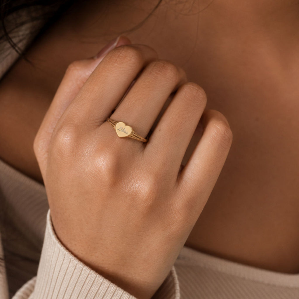 Libra Signet Ring, Libra Ring, Star Signet Ring, Heart Signet Ring