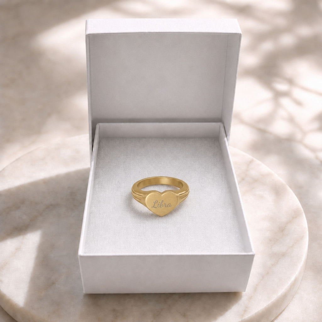 Libra Signet Ring, Libra Ring, Star Signet Ring, Heart Signet Ring