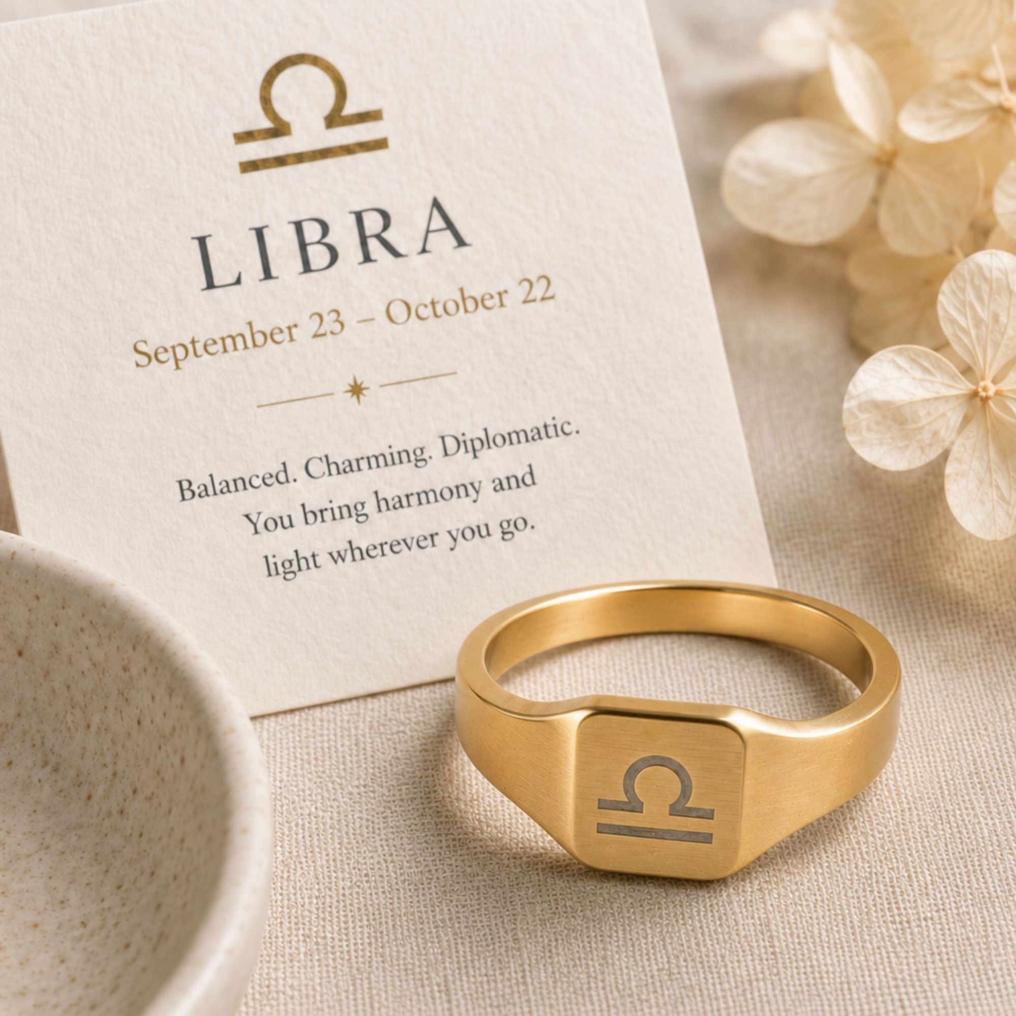 Libra Signet Ring, Libra Ring, Zodiac Signet Ring, Square Signet Ring