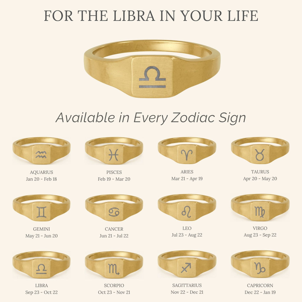 Libra Signet Ring, Libra Ring, Zodiac Signet Ring, Square Signet Ring