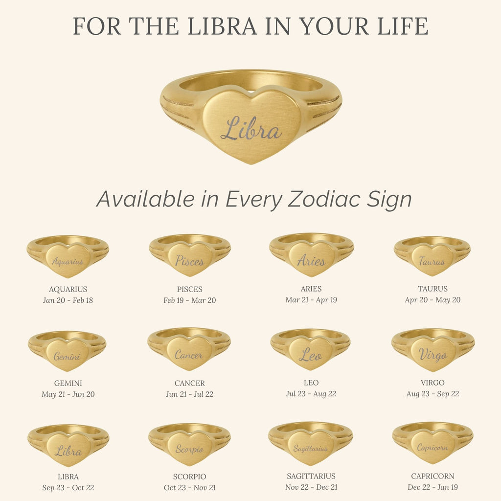 Libra Signet Ring, Libra Ring, Star Signet Ring, Heart Signet Ring